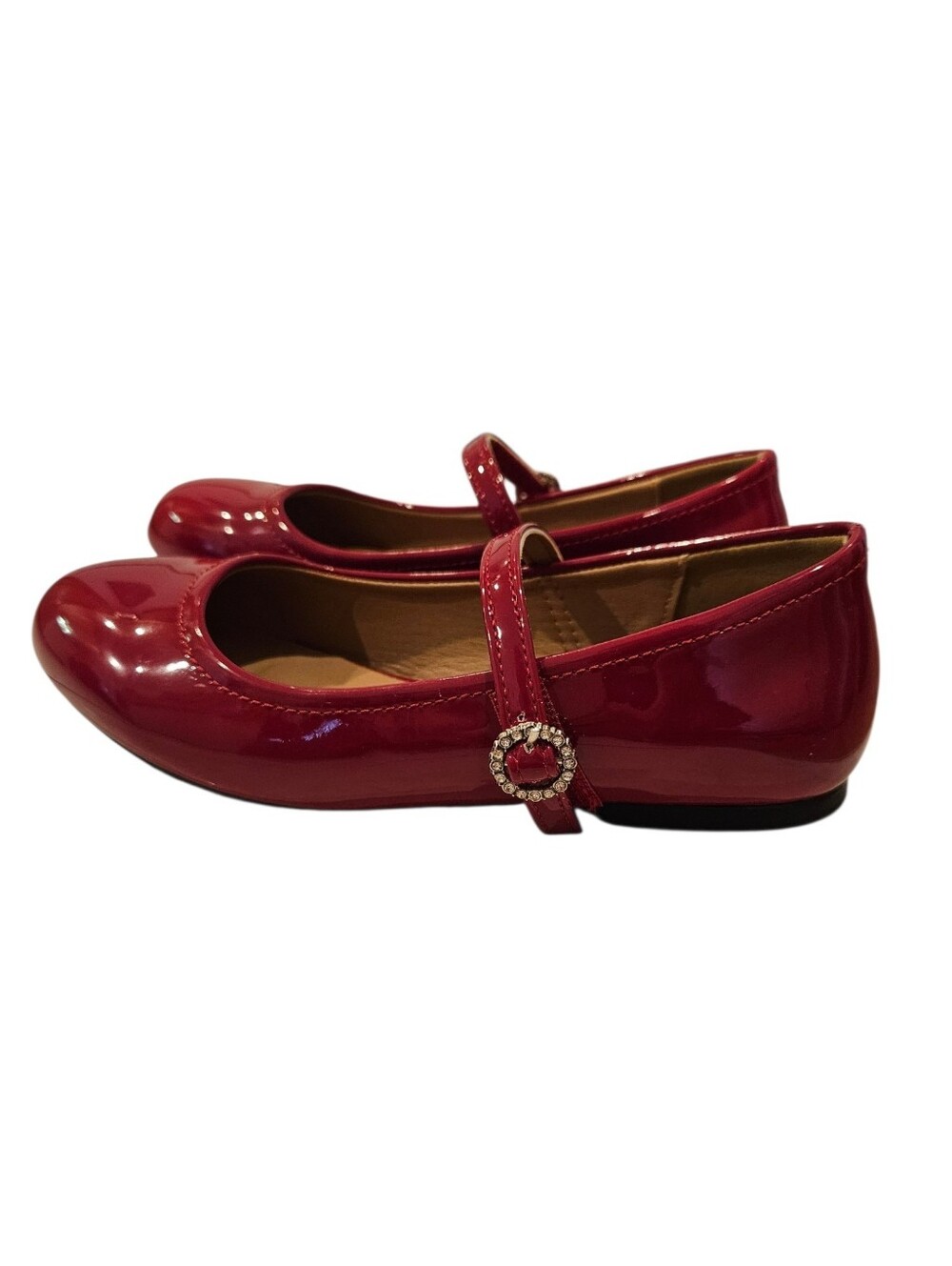 Girls Red Patent Mary Jane Flats with Rhinestone Buckle MIA Sz.3